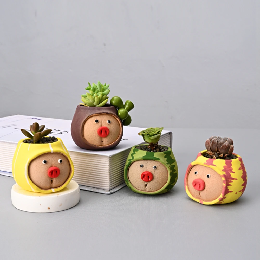 Mini Pot De Fleurs En Céramique Forme Mouton Sur Pieds - Déco Intérieure, Pour Cactus Et Petites Plantes - 5