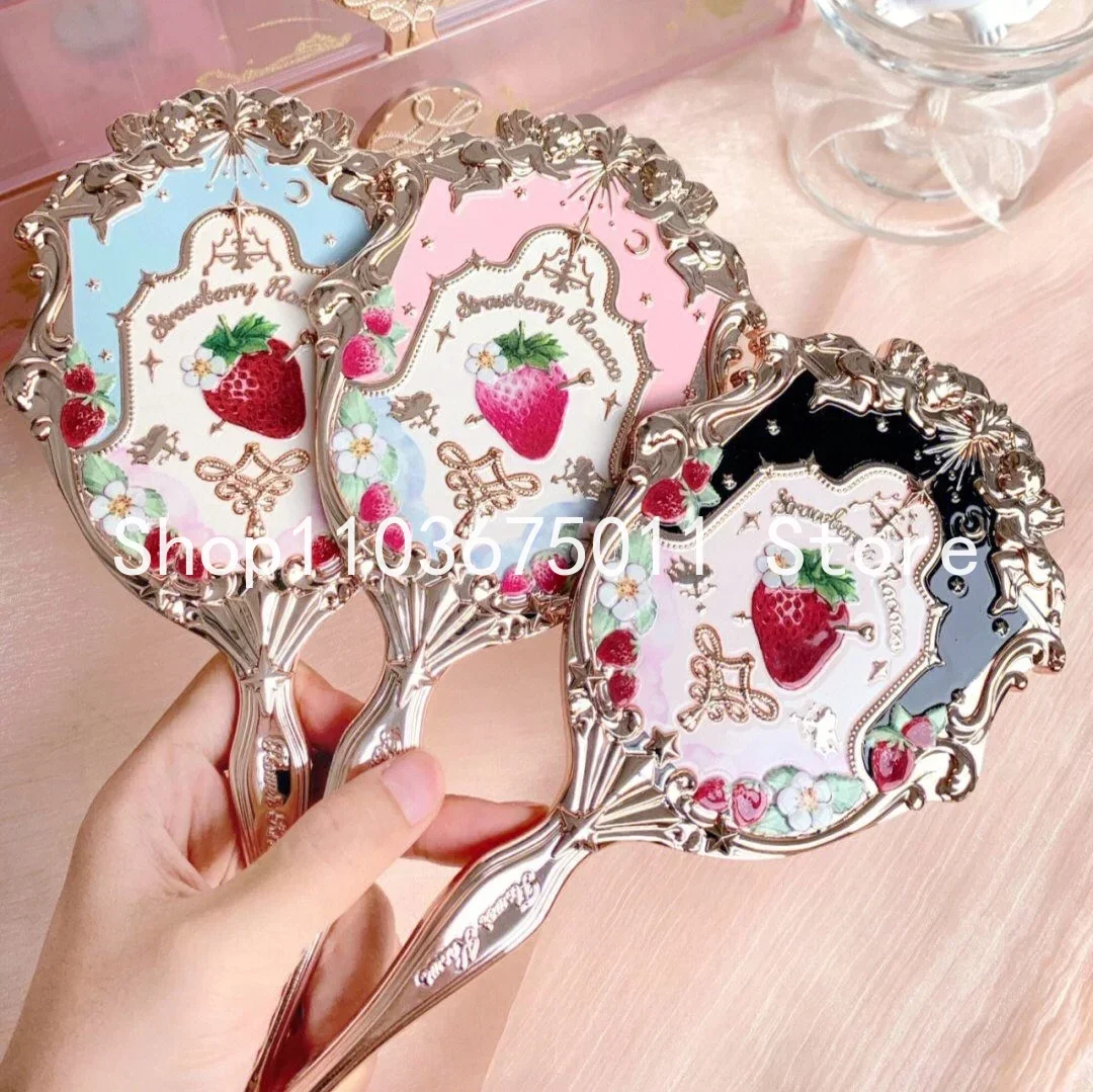 

Flower Knows Strawberry Rococo Lip Glaze Hand-held Mirror Makeup Tool Portable Small Mirror to Carry Handle Mirror