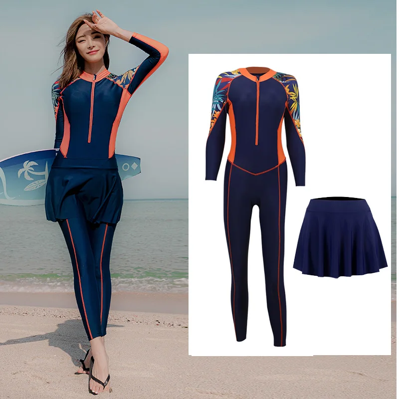 

Женский цельный гидрокостюм для серфинга, костюм для дайвинга с юбкой для подводного плавания, Быстросохнущий Спортивный костюм с длинным рукавом и молнией