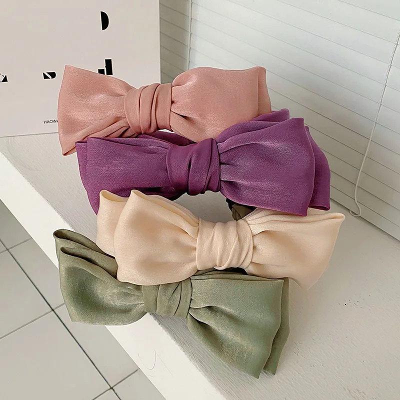 

Double Bows Knotted Headband for Women New Hair Ornament Handmade Solid Fabric Headdress Wide Bowknot Hairband Face Wash Hoop