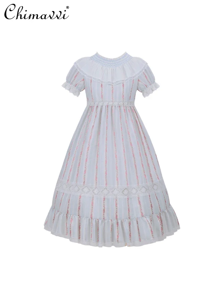 Original Cotton Lolita Op Dresses Women New Summer Doll Design Sweet Girl Female Short Sleeve Floral A-line Dresses