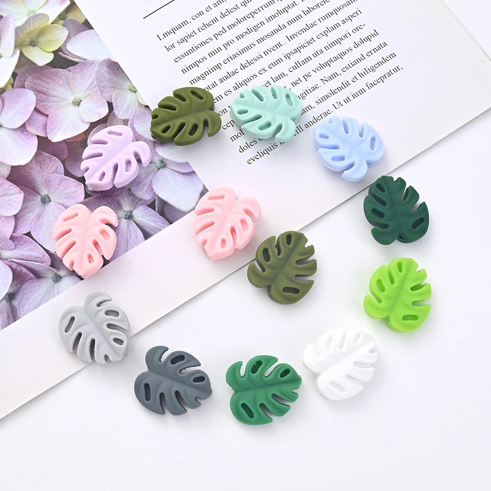 10Pcs New Leaf Pattern Baby Silicone Teether Beads DIY Infant Chew Nursing Teether Goods Toy Pacifier Chain Making Accessories 3
