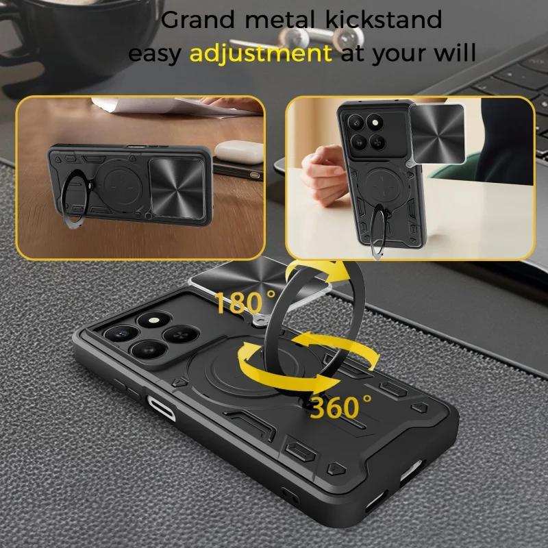 Enhanced Armor 5G Phone Case with Magnetic Car Holder and Slide Lens Protection