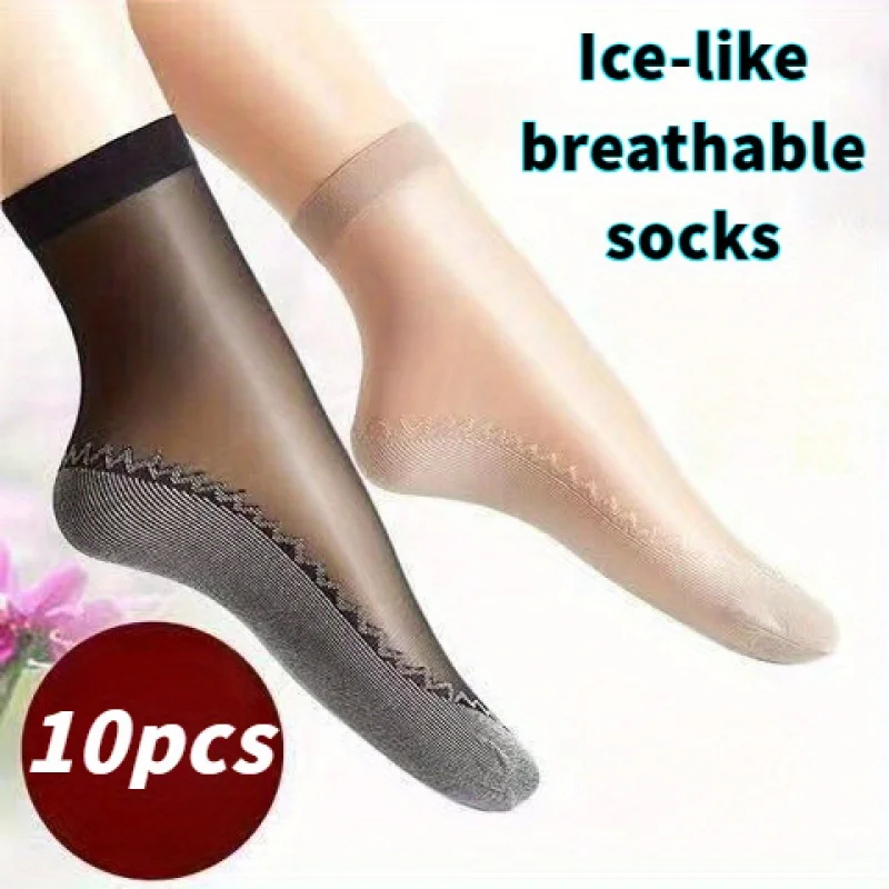 5 Paar seidige, rutschfeste Baumwollsohle für Damen, durchsichtige, knöchelhohe Strumpfhosen, Strumpfwaren, Socken mit verstärkter Zehenpartie – Detail 1