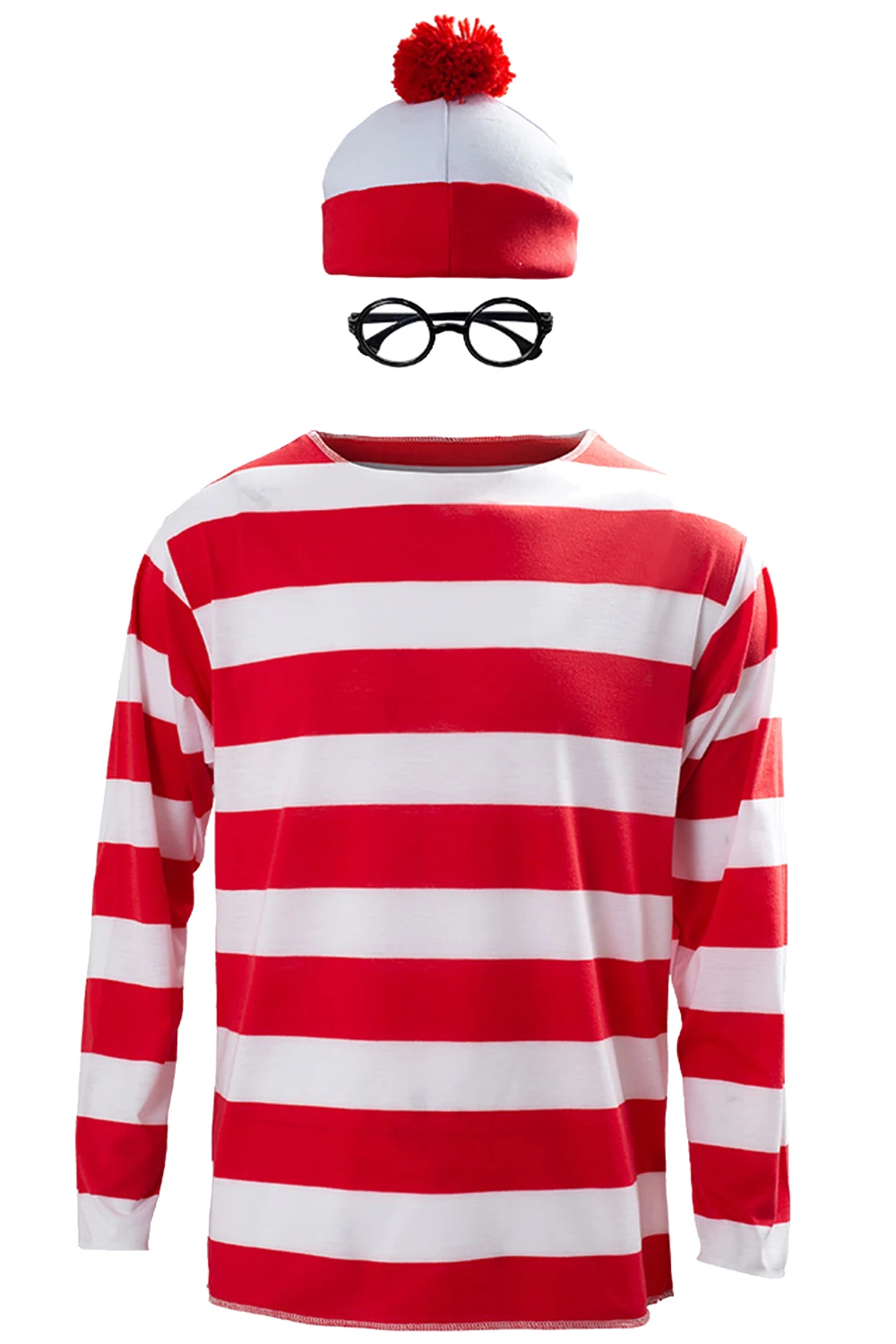 

Толстовки для косплея «Где Waldo Now», свитер, шляпа, очки, костюм, уличный костюм в красную полоску для Хэллоуина, карнавала для женщин, мужчин и взрослых