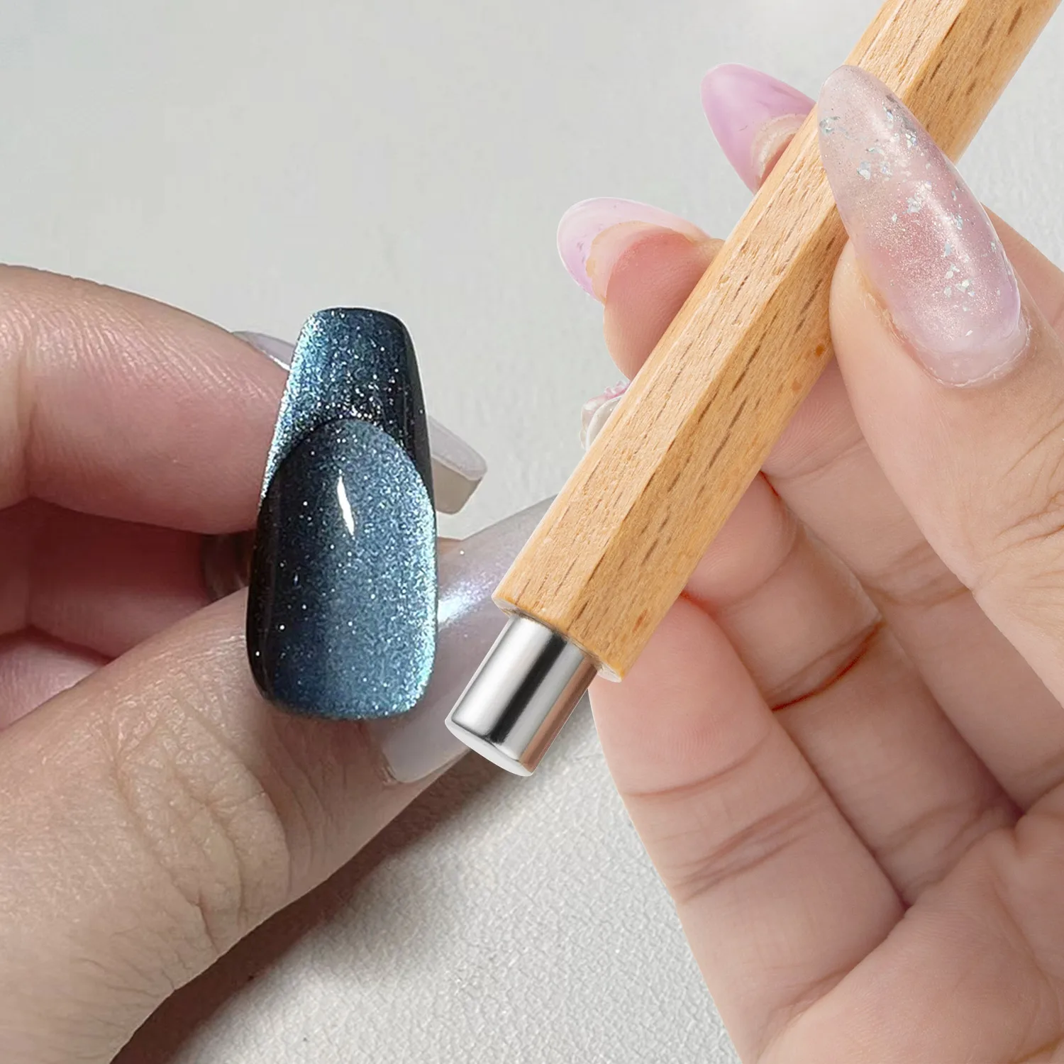 Magnetic Nail Art Tools 1pc Nail Art Magnetic Stick Cat Eye Magnetic Rod Wooden Handle Cylindrical UV Gel Magnet Double End Design