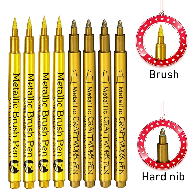 금속 영구 마커 펜 세트, 검은 종이 페인팅용 골드 실버 페인트 마커, 세라믹 유리 브러시 및 중간 팁, 8 가지 색상