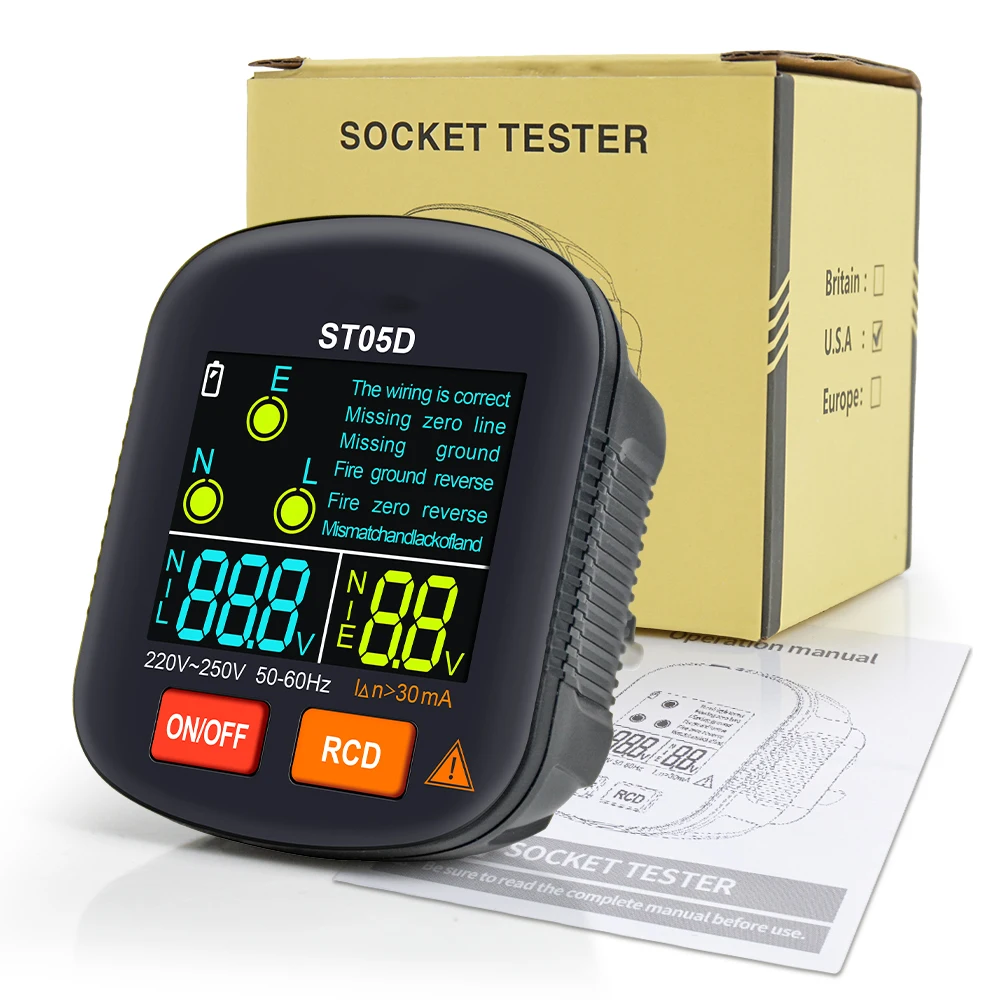 Digital Outlet Tester Electrical Receptacle Detector with LCD Display 110V 220V AC Voltage Socket Checker for Home EU/US/UK Plug 3