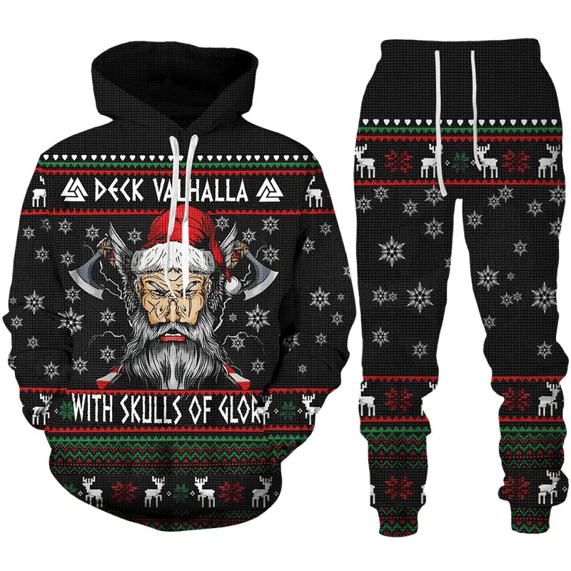 

New 3D Printing Christmas Skull Fashion Men Women Tracksuits Crewneck Hoodies+pants Plus Size S-7XL Harajuku