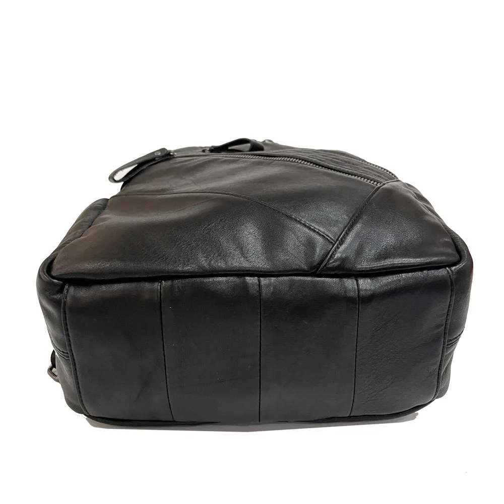 Schwarzer Rucksack aus echtem Leder für Damen, lässig, echtes Rindsleder, Reise-Umhängetasche, Diebstahlschutz, für Mädchen, Schulrucksack – Detail 5