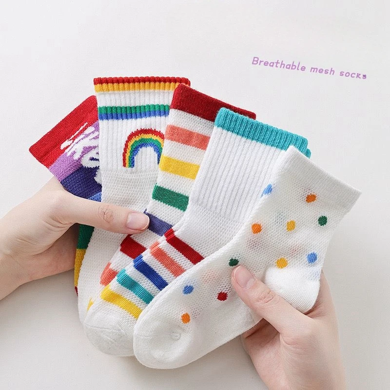 5 Pairs Children's Ankle Socks, Rainbow Design, Trendy, Cute, Lightweight for Summer, Breathable, Comfortable 2