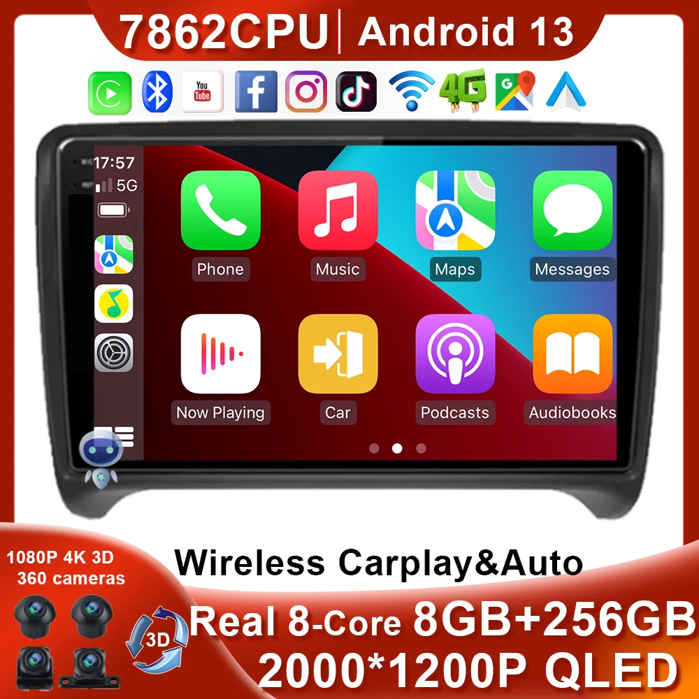 

Wireless carplay For Audi TT MK2 8J 2006 2007 - 2012 4G Car Stereo Multimedia RDS DSP 4G WIFI Autoradio Carplay No 2 Din DVD