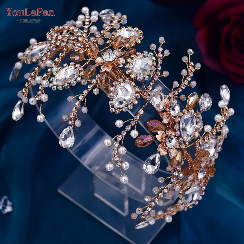 HP453 Trendy Bridal Headband Wedding Crown Hair Accessories Bride Hair Ornaments Crystal Headdress Prom Tiara for Women YouLaPan
