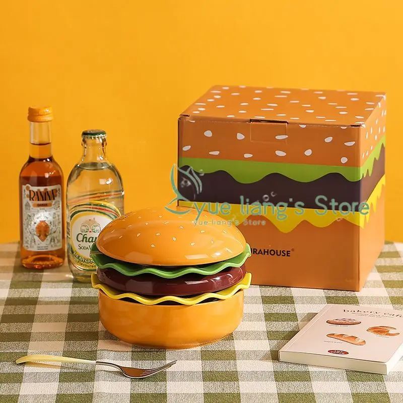 5pcs/set Hamburger Bowl Plate Set Gift Box Beautifully Designed Plate Cute Tableware Gift for Salad Dessert Children's Rice Bowl