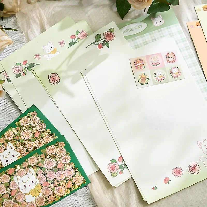 Kraft Paper Envelopes Mailing Envelopes 22pcs/Set Cute Floral Envelopes with Letter Pads Seal Stickers Kawaii Bookmarks Postcards Greeting Cards Cover Korean Stationery kraft paper envelopes,mailing envelopes