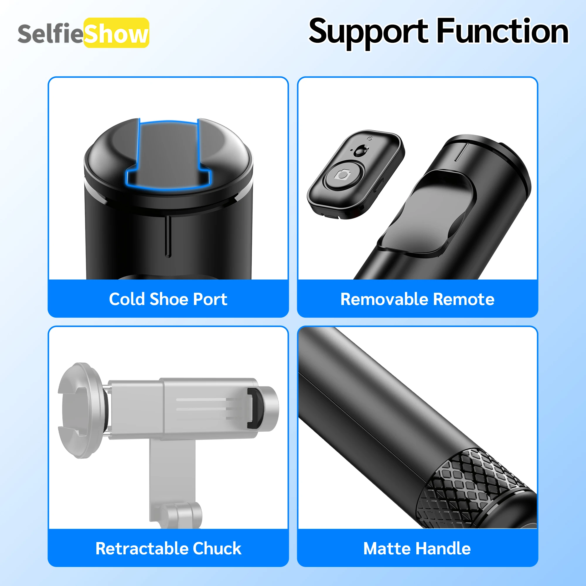 Trépied Selfie MS27 175cm Avec Télécommande Bluetooth - 2 En 1 Perche Et Trépied - Noir