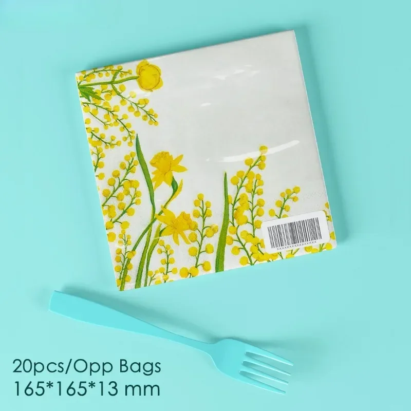10/20pcs 33cm 2Ply Flower Style Colourful Printed Paper Napkin Yellow Flower Disposable Paper Placemat Butterfly Bone Bart