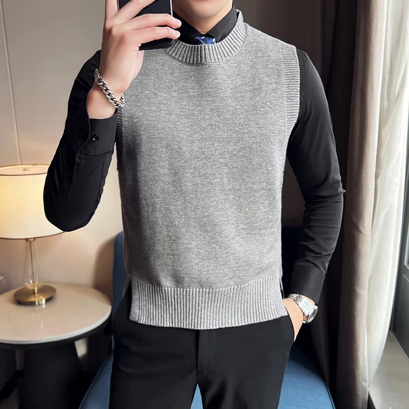 Autumn Sleeveless Sweater Vest Men's O Neck Crew Neck