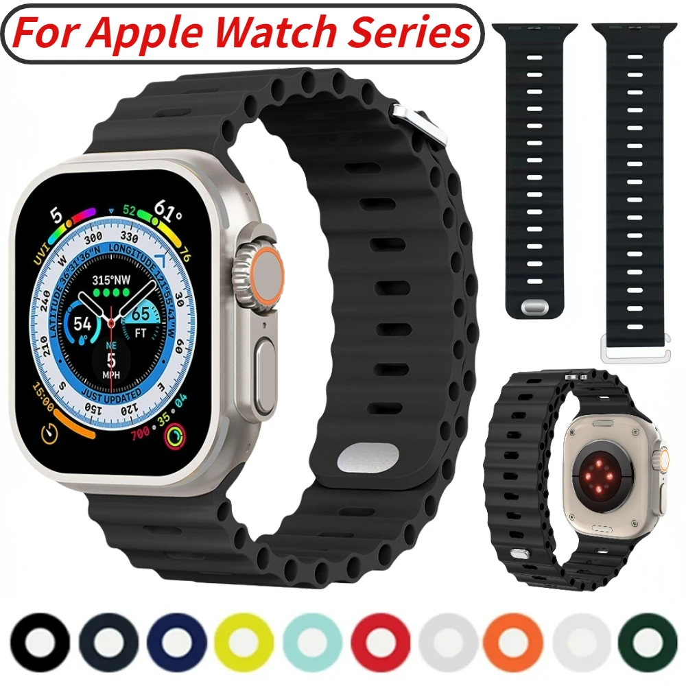 애플 워치용 스포츠 실리콘 스트랩, 울트라 49mm, 45mm, 41mm, 44mm, 40mm, 42mm, 38mm, 아이워치 시리즈 9, 8, 7, 6, 5, 3 SE 스트랩