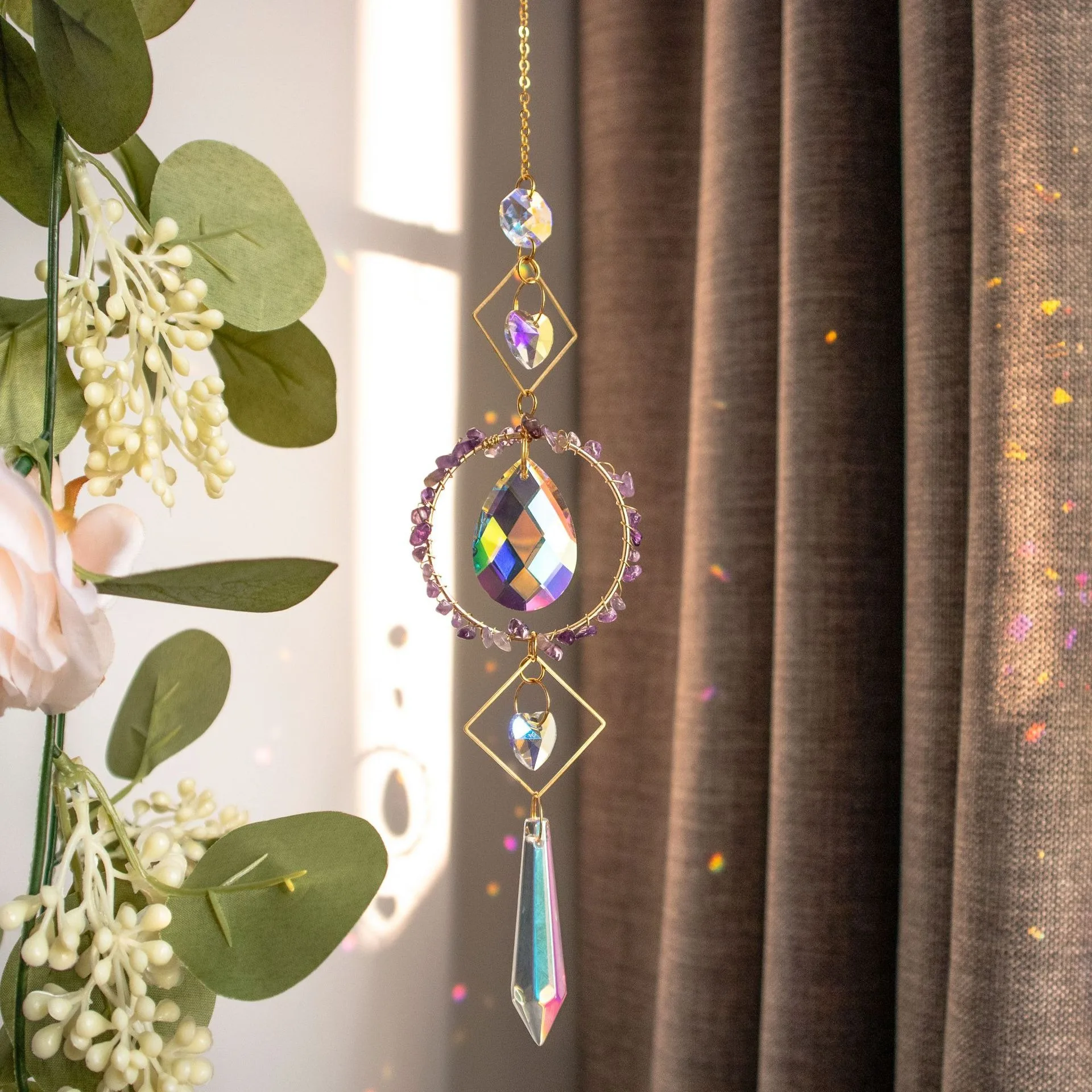 Sun Catcher Natural Gravel Circle K9 Crystal Outdoor Garden Decoration Home Hanging Decoration Xmas Ornament Gift