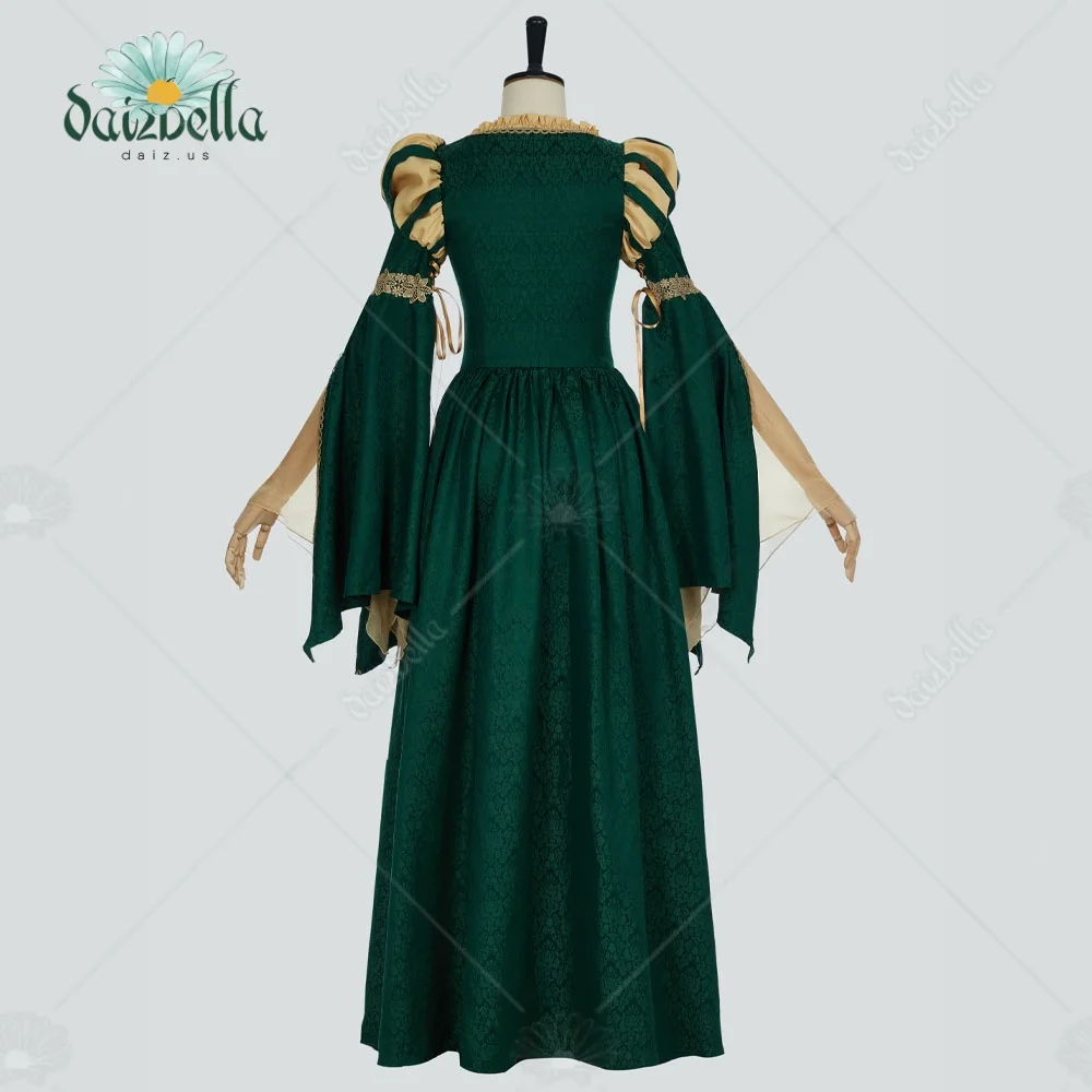 DAIZBELLA Women Medieval Renaissance Costume Pseudo-two-piece Vintage Renaissance Fair Dress with Wide Sleeves Lace 4