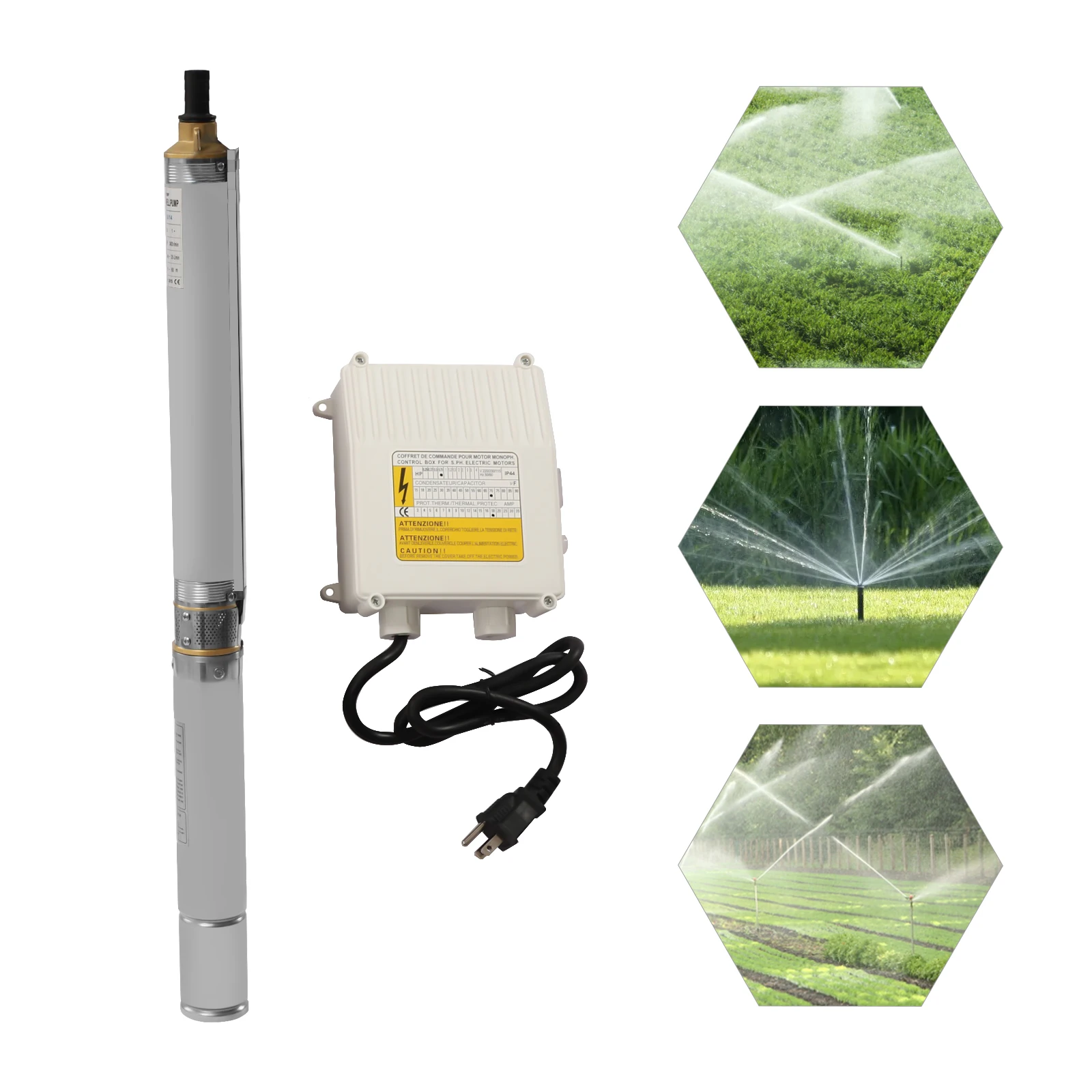Well Pump 3" OD Pipe Deep Well Submersible Pump Stainless Steel Water w/Control Box 110V/60HZ 0.55KW 0.75HP 95ft