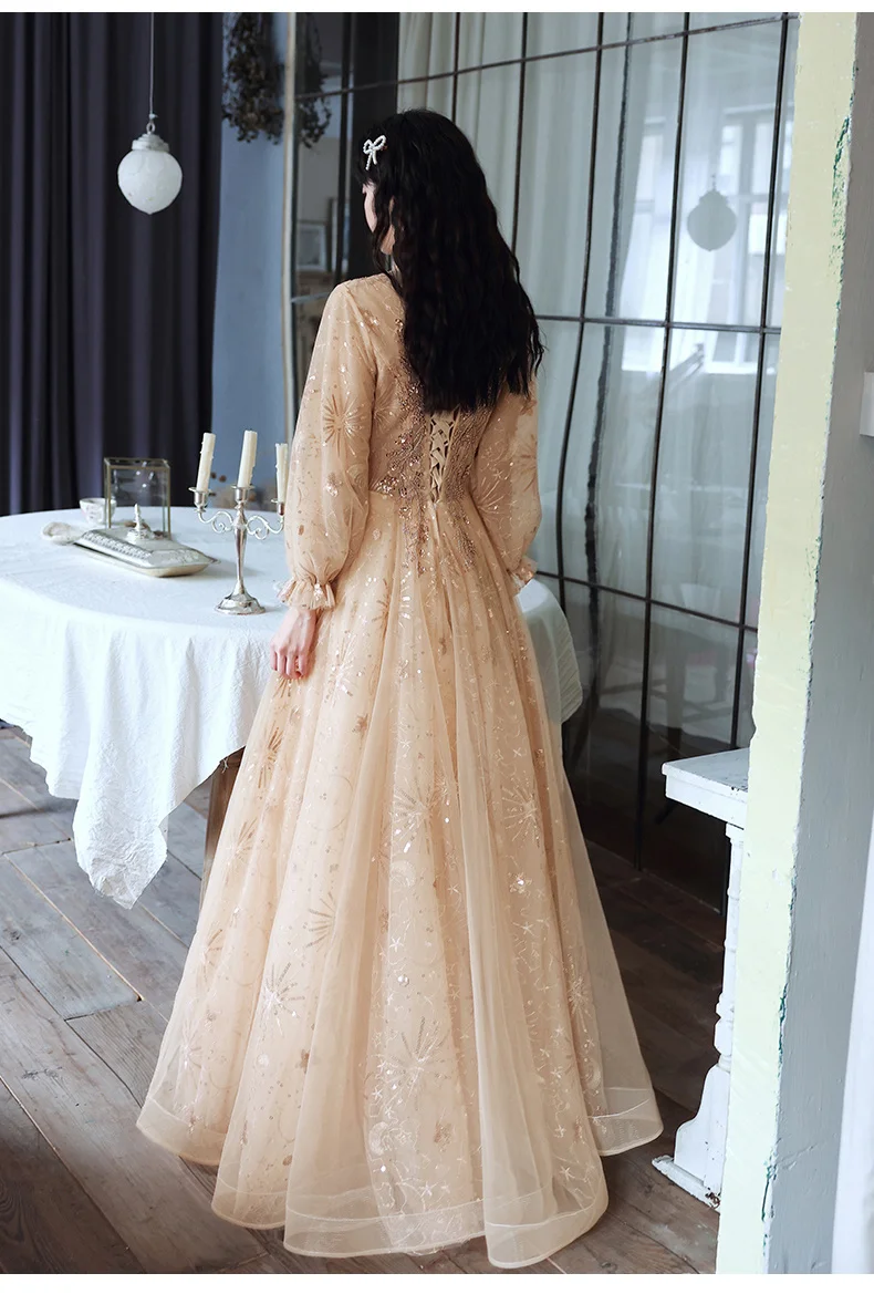 Modest Evening Dresses With Long Sleeves Luxury Appliquies Sequin Tulle Women Dresses Evening 2021 Modest Evening Dresses With Long Sleeves Luxury Appliquies Sequin Tulle Women Dresses Evening 2021