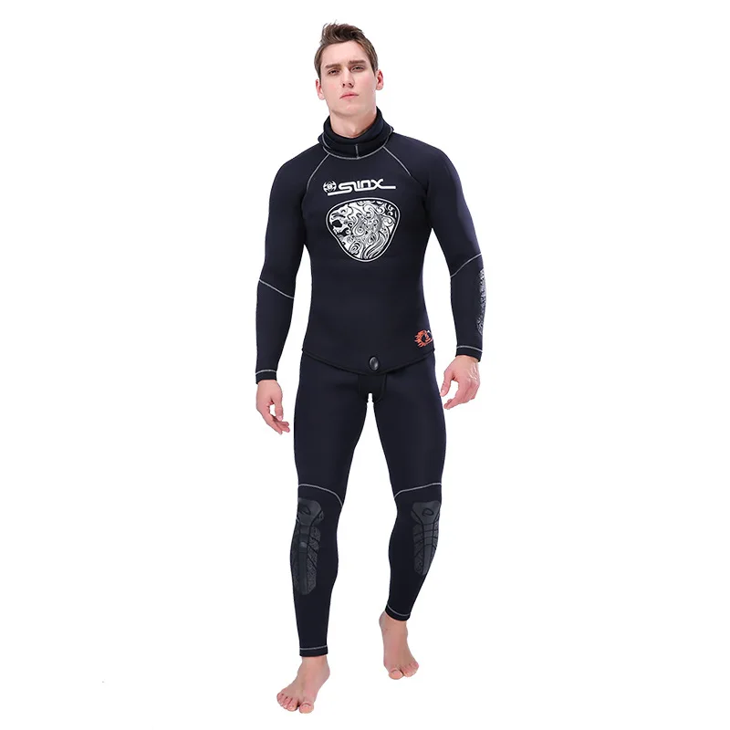 5MM Neoprene Wetsuit Spear Fishing Hooded Men Diving Suit Tops Pants Water Sports Swimsuit Scuba Diving and Snorkeling Wetsuit