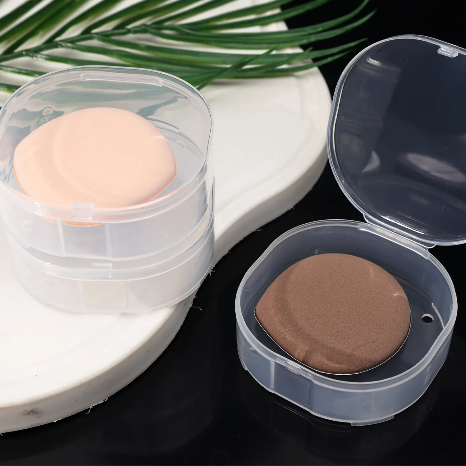 Transparent Plastic Square Storage Case for Makeup Powder Puff
