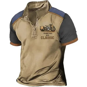 Рубашка-поло мужская с коротким рукавом, мотоциклетная тенниска с 3d принтом, на молнии, повседневная майка оверсайз, винтажная одежда