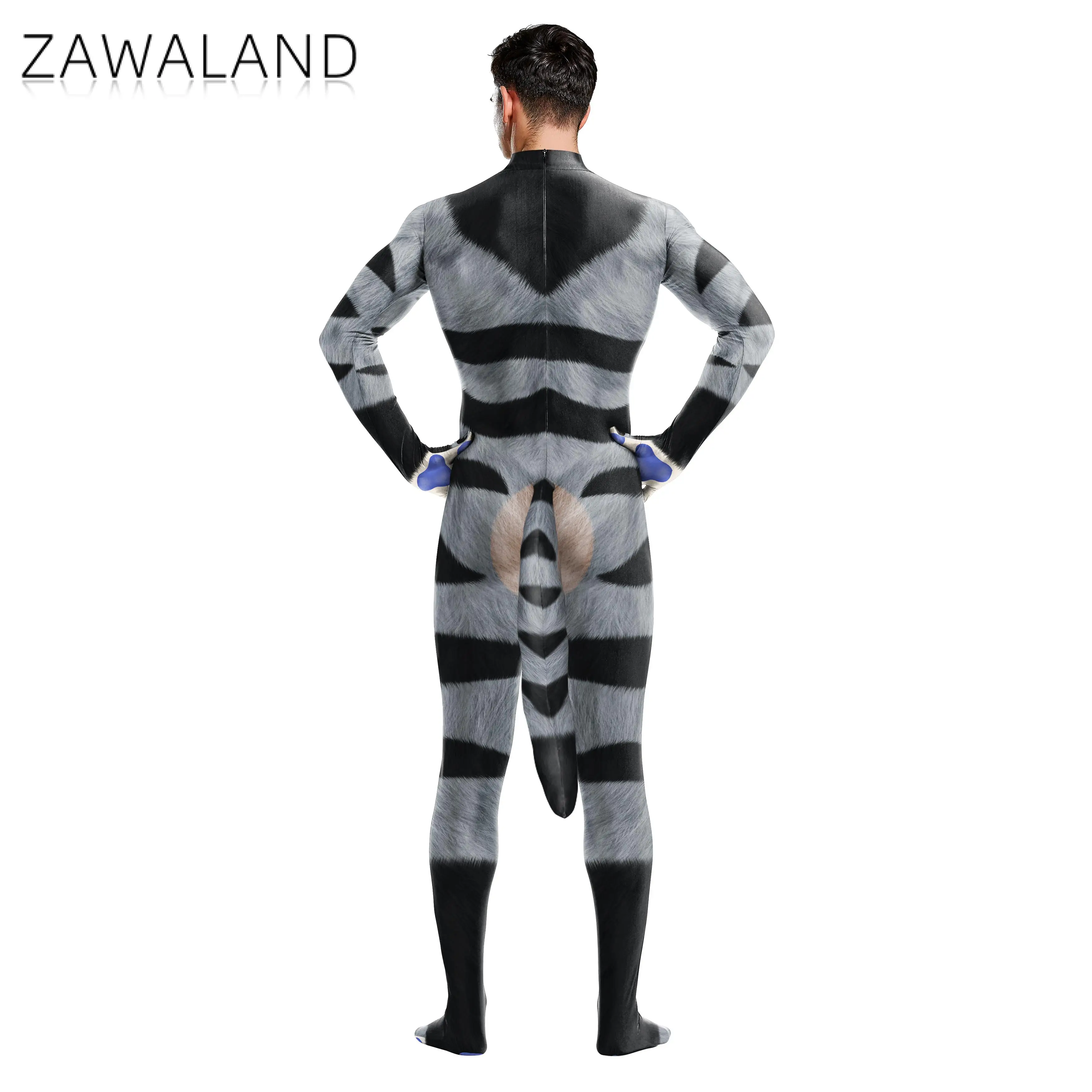 Zawaland Raccoon Furry Petsuit Animal Cosplay Costume Carnival Purim Fancy Zentai Bodysuit Crotch Zipper Party Jumpsuits