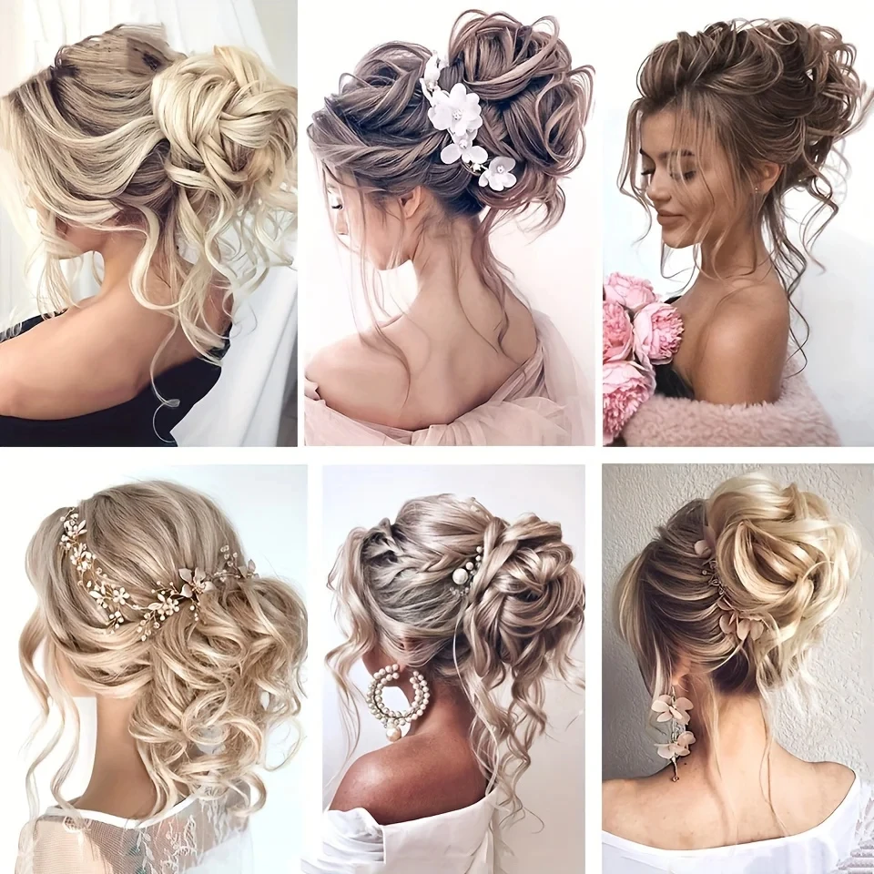 Synthetic Hair Blonde Black Curly Bun Bands For Women