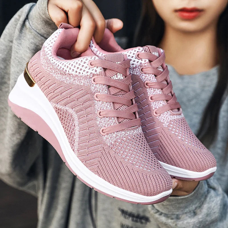 Autumn Thick Sole Sneakers Fashion Flat Sneakers Women Heightening Breathable Vulcanized Shoes Running Shoes Zapatillas Female