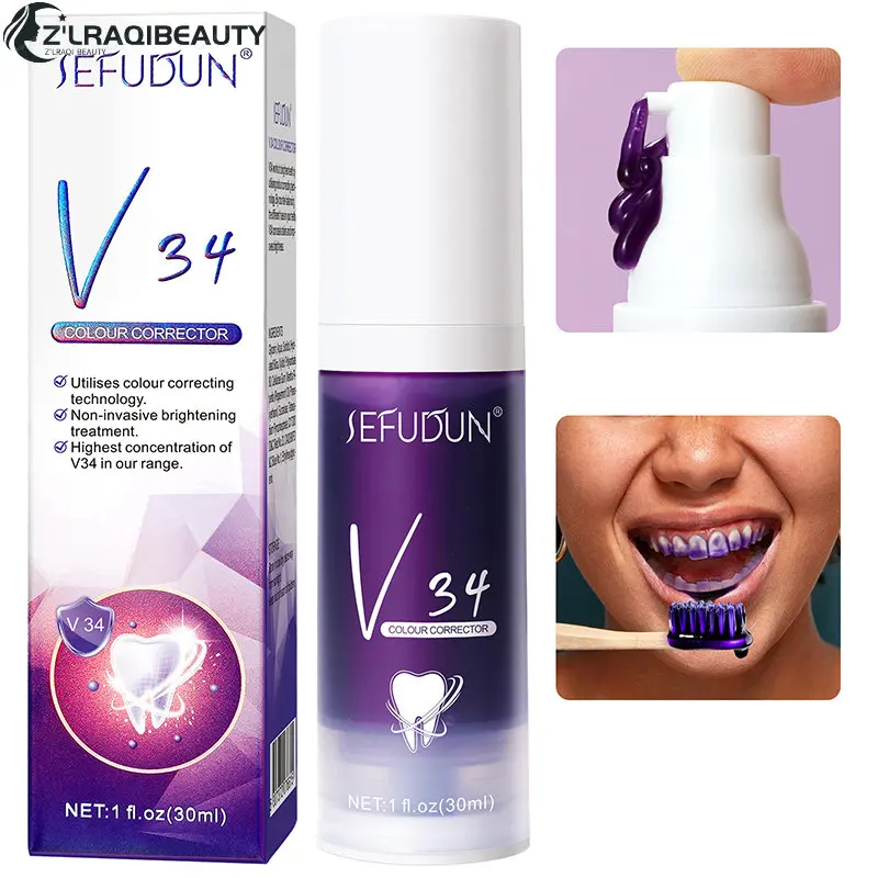 

Teeth Whitening Toothpaste V34 Color Tooth Correction Whitener Tooth Purple Non-invasive Toothpaste Remove Teeth Smoke Stains