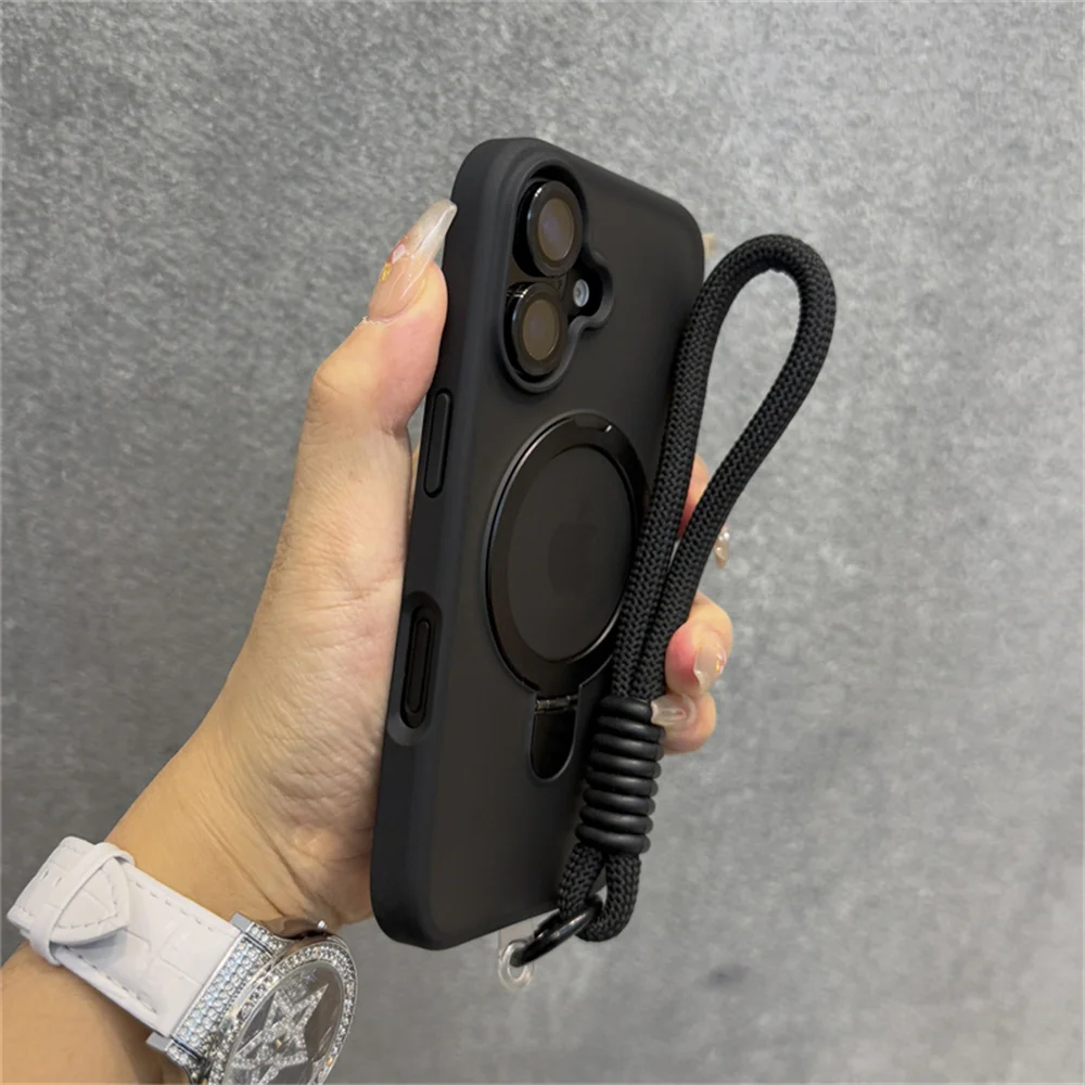 Luxury Frosted Translucent Phone Case with Lanyard Stand