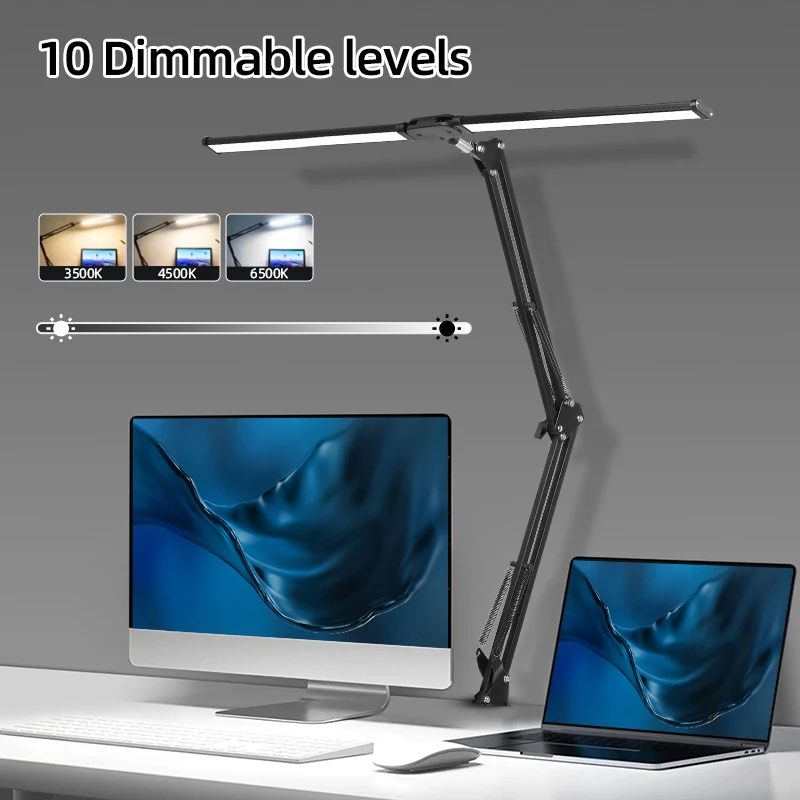 

Clip LED Desk Lamps Dimmable Reading Double Head Table Lamp Monitor light USB Table Lamp for Office Study Working Folding Lights