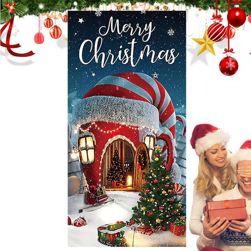 Copriporta Babbo Natale 90x200cm - Decorazione Natalizia In Poliestere Per Porta D'Ingresso - Foto 3