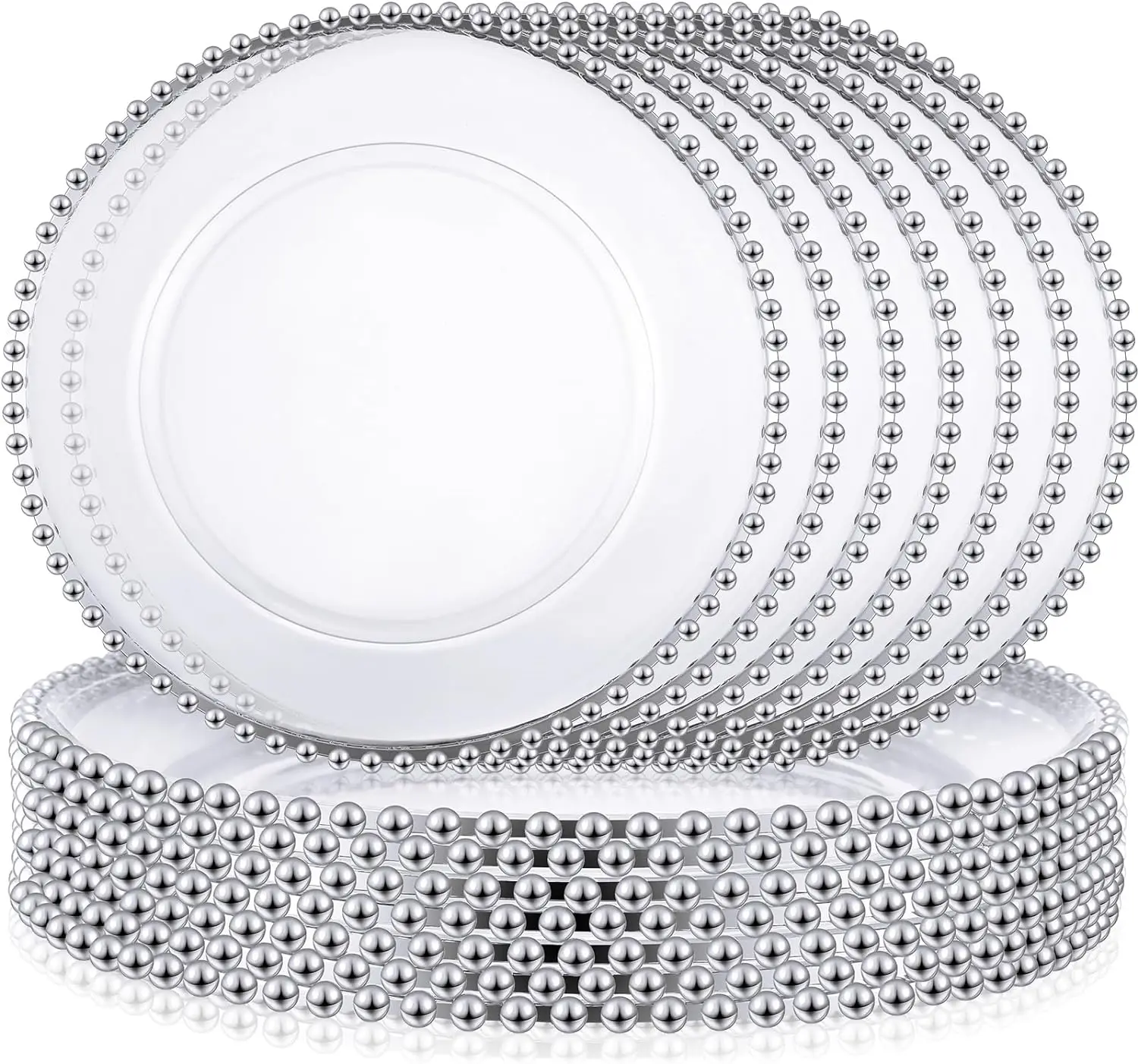 

Pcs Beaded Charger Plates Bulk 11 Inch Clear Chargers for Dinner Plates Silver Rim Dinner Chargers Plastic Round Charger Serving