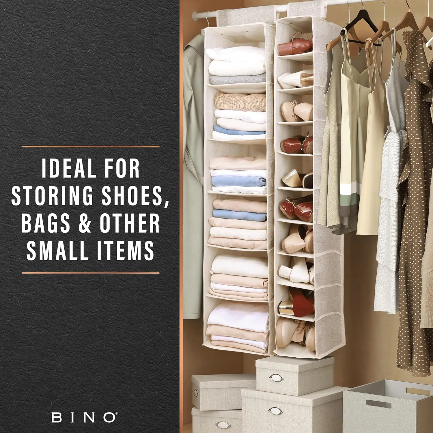 Shoe organizer in bedroom closet