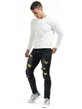 

2022 New Men's Ripped Embroidery Stretch Ripped Skinny Motorcycle Jeans Ripped Patch Slim Fit Jeans Scratched Jeans
