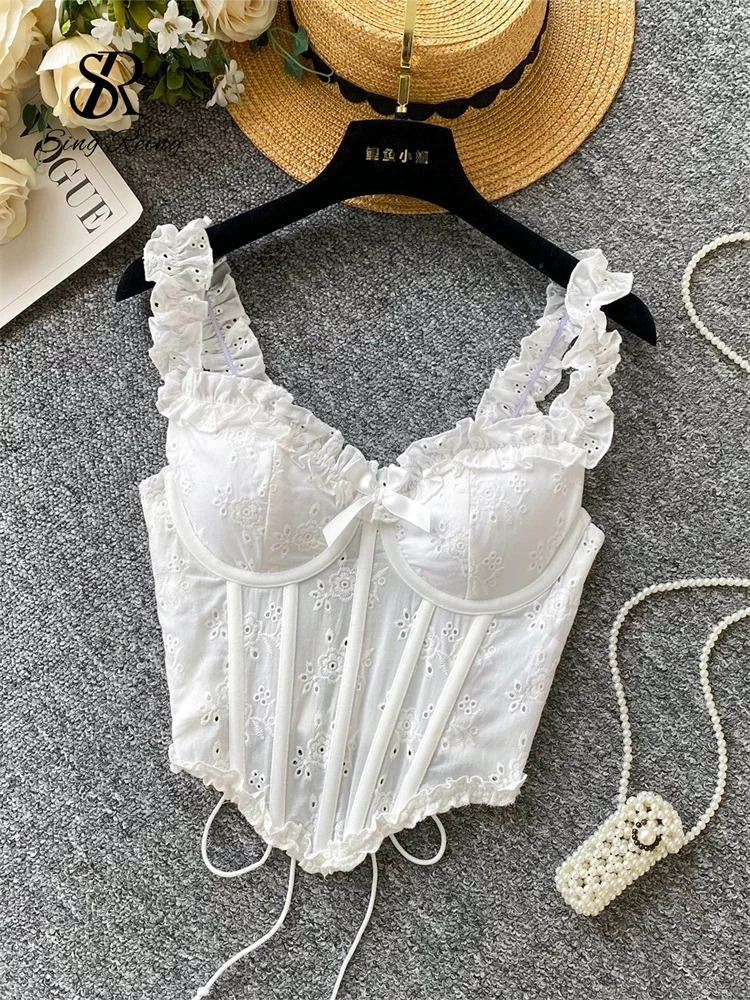 Floral Embroidery Corset Tank Top
