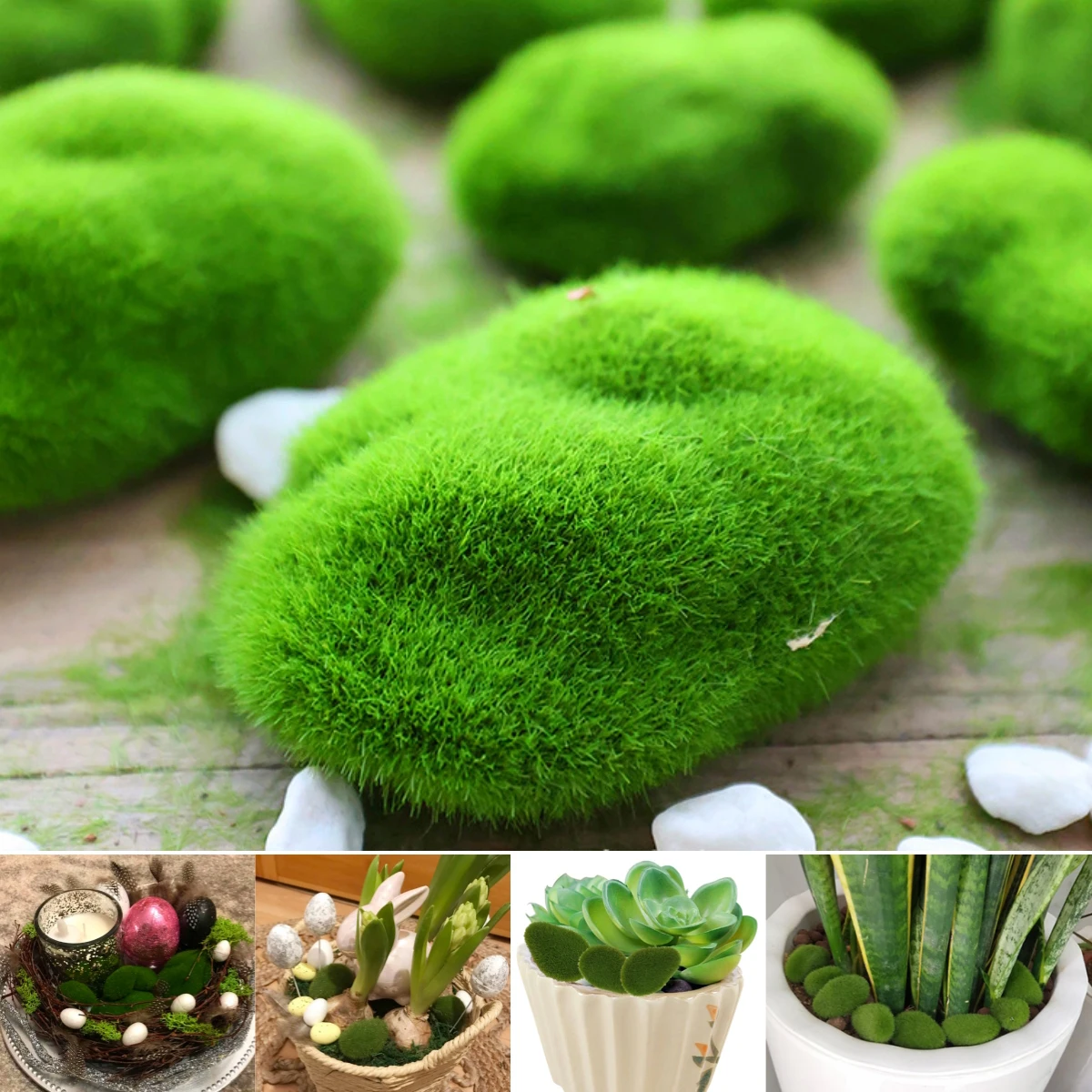 Faux Green Moss Covered Stones 1 Pack Garden Landscaping DIY Decoration Bonsai Moss Ornaments Simulation Foam Balls Multi-Size decorative stones artificial stones artificial moss rocks