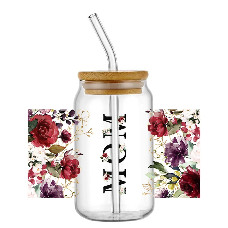 Mom&lsquo;s love Print UV DTF Wraps Waterproof Mom Uvdtf Cup Wraps, Mama UV DTF Cup Wraps for 16 oz Glass Cups Wood Crafts