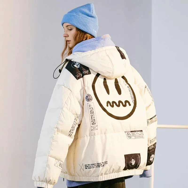 

Новинка зимние утепленные пуховики для пар укиё-э Модные женские хлопковые пальто Модные свободные куртки в Корейском стиле