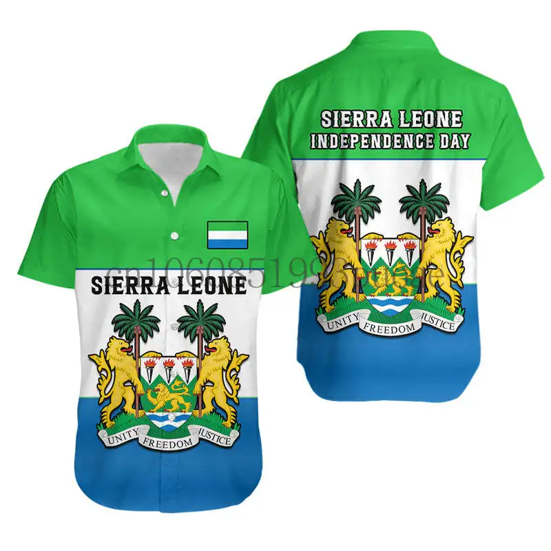 

2024 Summer New Sierra Leone Flag Hawaiian Shirt 3D Printing Casual Fashion Street Men's and Women's Shirt