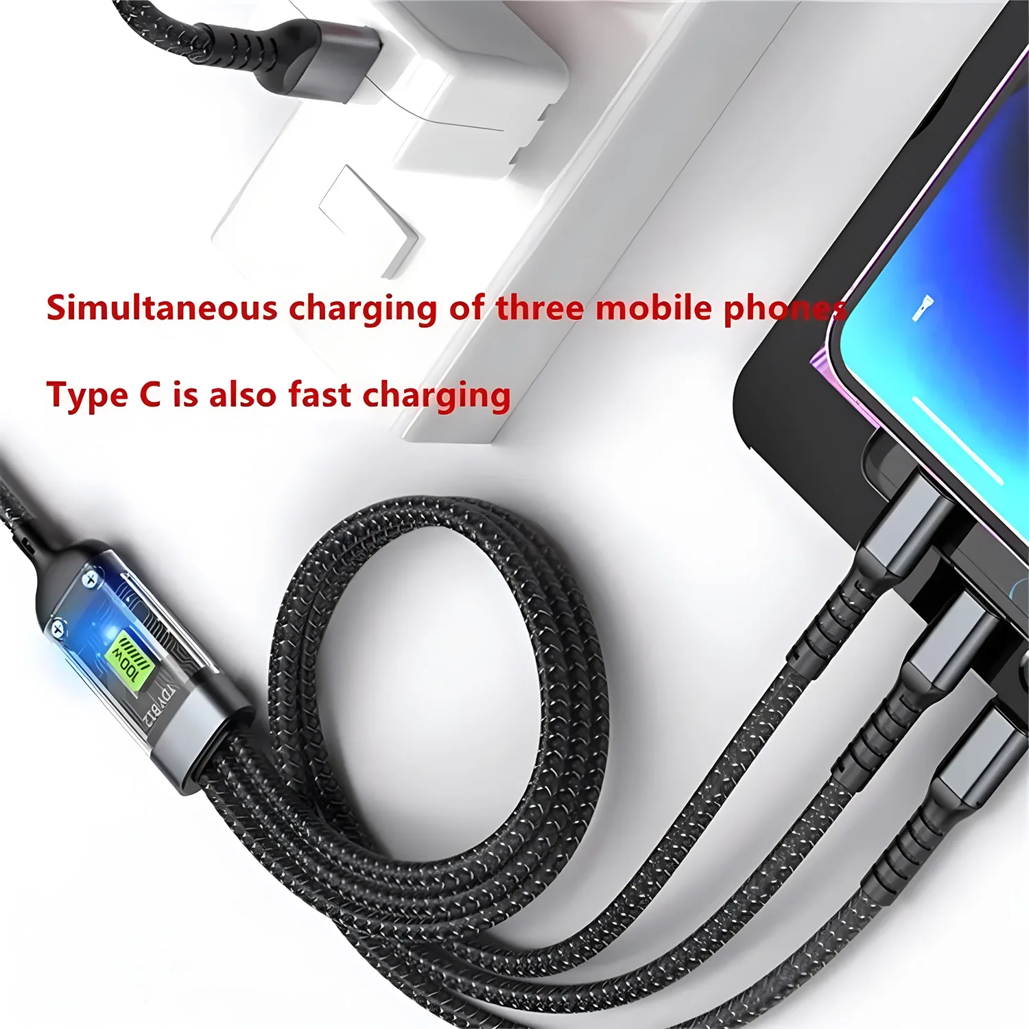 3-in-1 USB 100W 6A Fast Charger Cable Car USB To Type-C Micro LIGHTNING Cable For iPhone 16 15 14 13 Samsung Xiaomi Huawei BEST SELLERS