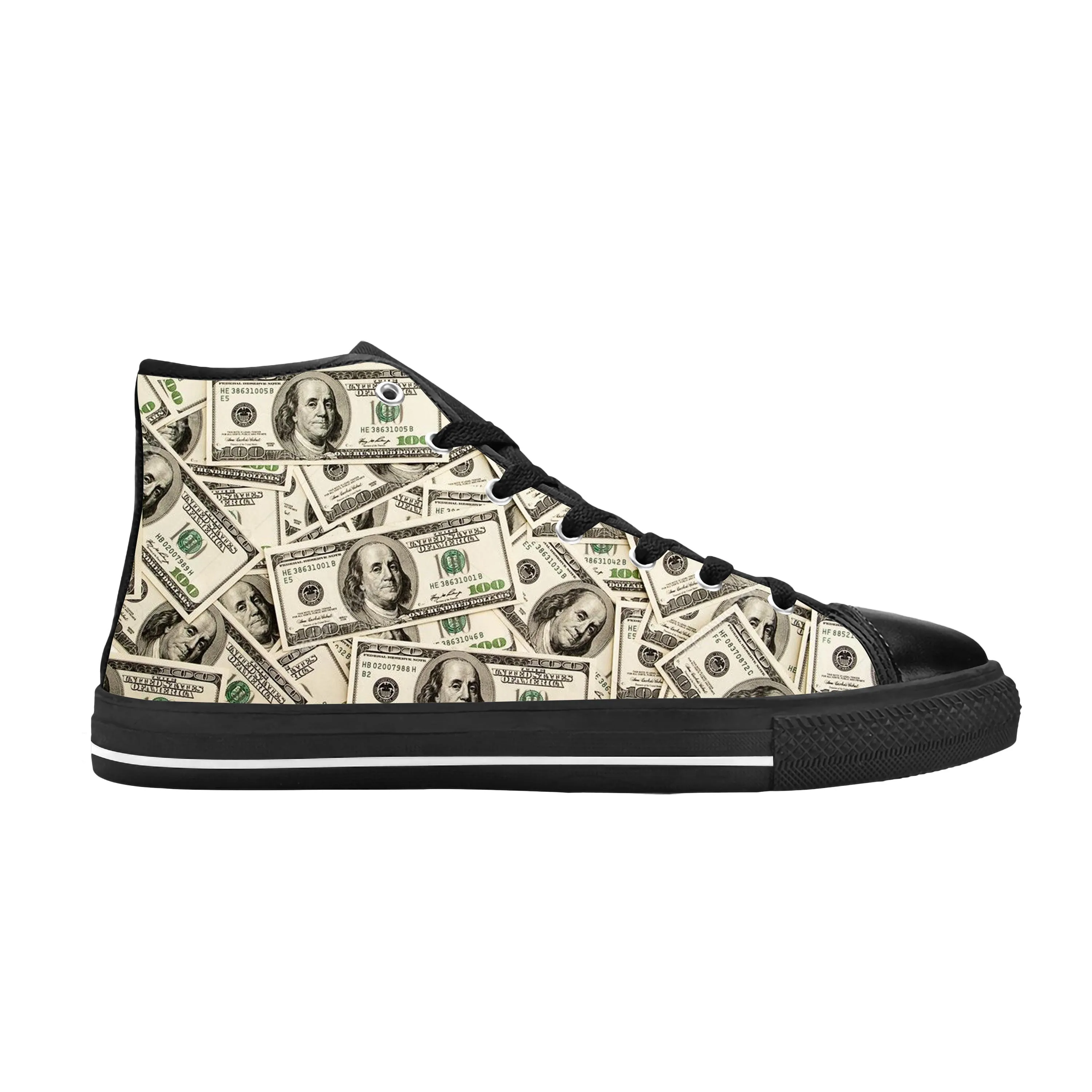 Gothic Dollar Bills Dollars Money Pattern Fashion Casual Cloth Shoes High Top Comfortable Breathable 3D Print Men Women Sneakers