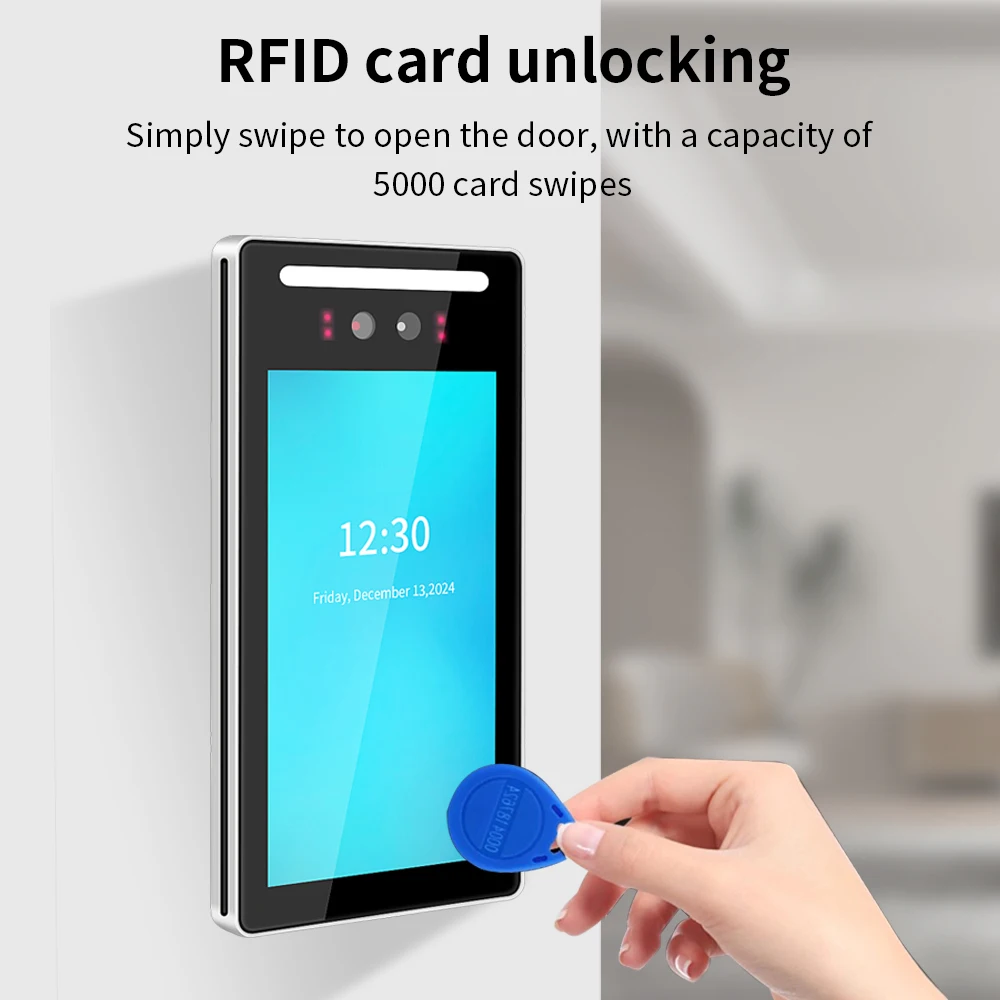 투야 와이파이 스마트 도어락 7인치 터치스크린 얼굴인식 출입통제 RFID 카드 번호 시간 출퇴근 기록기