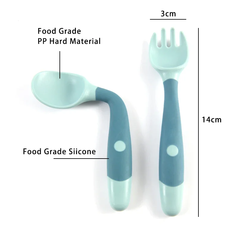 1 pair Silicone Spoon for Baby Auxiliary Food Training Bendable Soft Fork Infant Tableware baby feeding spoons