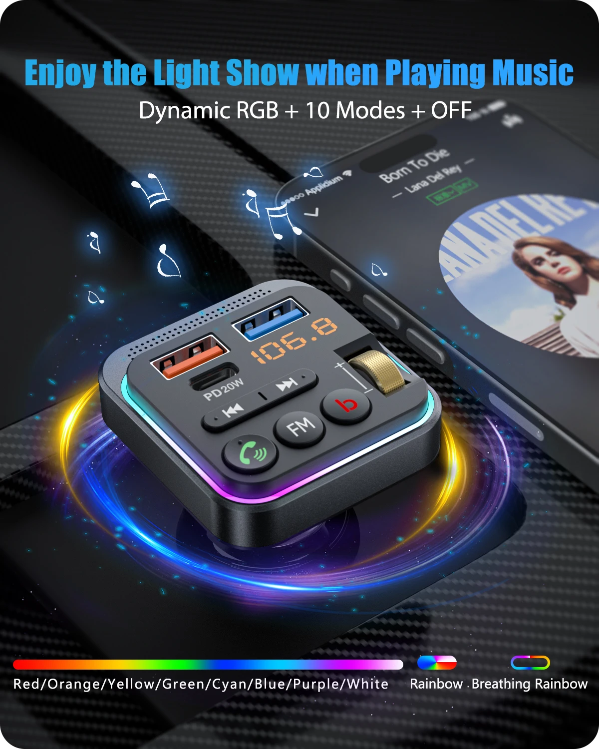 Bluetooth 5.3 FM Transmitter Car Adapter With PD 20W&QC3.0 Fast Charger - View #2